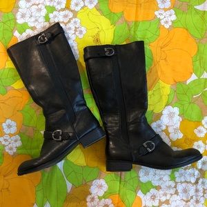 New black riding boots with silver buckle